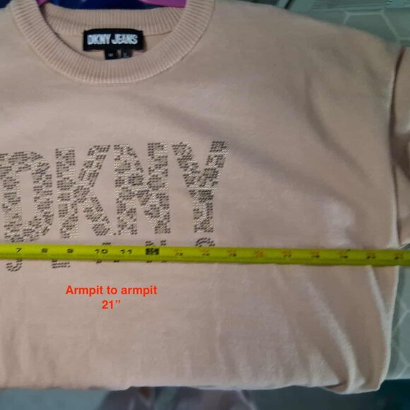 DKNY Short Sleeve Beaded Logo Sweater Top, SIZE MEDIUM, Pink - Picture 9 of 11